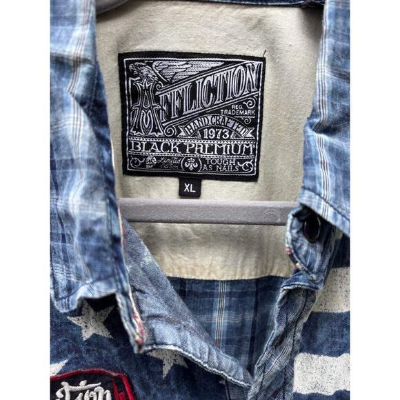 AFFLICTION MEN'S BUTTON DOWN SHIRT AMERICAN BRAVE EMBROIDERED BIKER XL - Picture 3 of 6